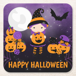 Lief heksje en pompoenen Fijne Halloween Kartonnen Onderzetters