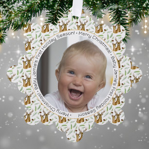 Lief hertjes patroon baby's eerste kerstfeest ornament kaart