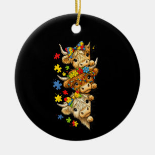 Lief Highland Koe Autisme Acceptatie Puzzelstuk Keramisch Ornament