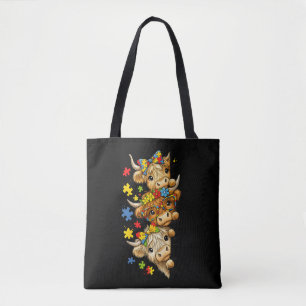 Lief Highland Koe Autismebewustzijns Puzzelstuk Tote Bag