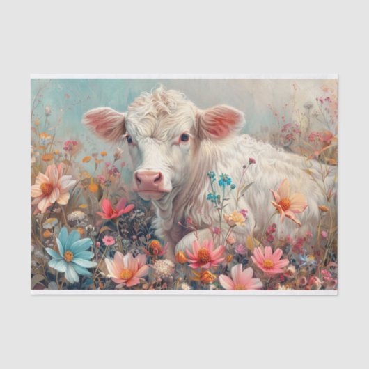 Lief Highland Rund met Cosmos voor Decoupage Tissuepapier (Voorkant)