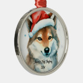 Lief Husky Puppy in Sneeuw Eerste Kerstmis Metalen Ornament (Rechts)