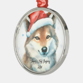 Lief Husky Puppy in Sneeuw Eerste Kerstmis Metalen Ornament (Links)