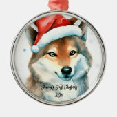 Lief Husky Puppy in Sneeuw Eerste Kerstmis Metalen Ornament (Voorkant)