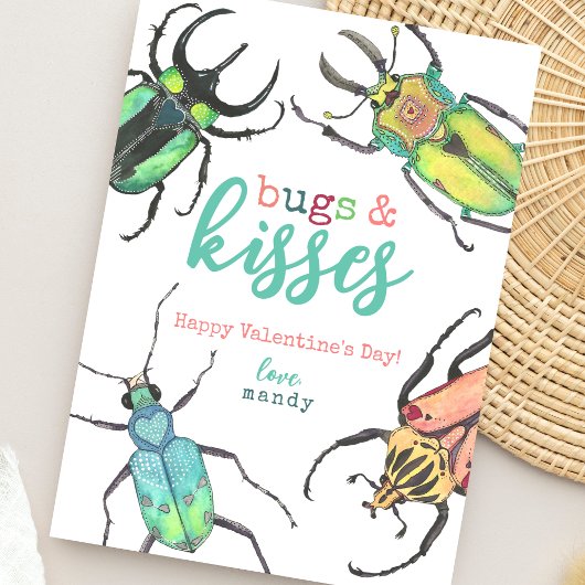 Lief insectje Bugs en Kusjes Waterverf Valentijnsd Feestdagenkaart