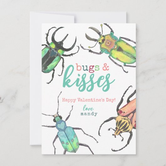 Lief insectje Bugs en Kusjes Waterverf Valentijnsd Feestdagenkaart (Voorkant)