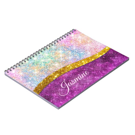 Lief iriserend fuchsia goud nepshimmer monogram notitieboek (Linkerzijde)