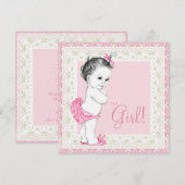 Lief ivoren en roze babyshower kaart (Voorkant / Achterkant)