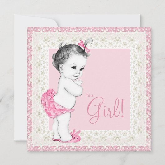 Lief ivoren en roze babyshower kaart (Voorkant)