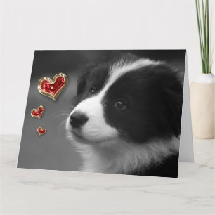 Lief Je Schattige Puppy Rode Gouden Harten Kaart