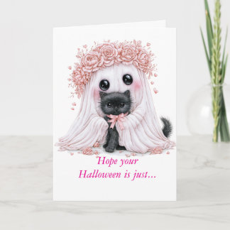 Lief kaart met spookje en kitten voor Halloween