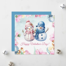 Lief kaartje voor Valentijnsdag met sneeuwmannetje