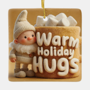 Lief kaboutertje van vilt met marshmallow mok keramisch ornament