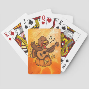 Lief kalkoen met gitaar voor Thanksgiving Pokerkaarten