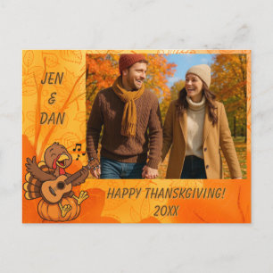 Lief kalkoentje met gitaar voor Thanksgiving Briefkaart