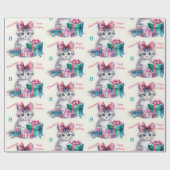 Lief Kat Happy Birthday Meisje's Naam Leeftijd Cadeaupapier (Vlak)