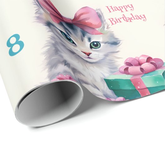 Lief Kat Happy Birthday Meisje's Naam Leeftijd Cadeaupapier (Rol Hoek)