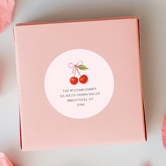 Lief kersebow coquette retouradres ronde sticker