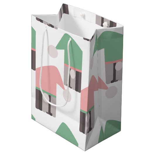 Lief Kerst Kabouter Roze Groene Hoed Medium Cadeauzakje (Voorkant Gekanteld)
