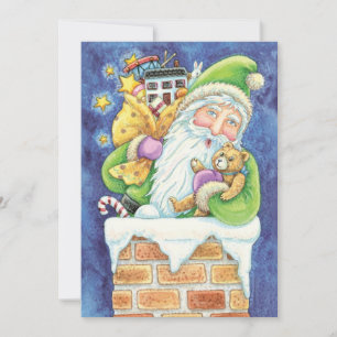 Lief Kerstfeest, Kerstman in Schoorsteen met Speel Feestdagenkaart