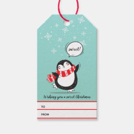 Lief kerstfeest | Pepermunt Pinguïn Vakantie Cadeaulabel