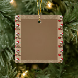 Lief kerstkatje-ornament met cadeau keramisch ornament