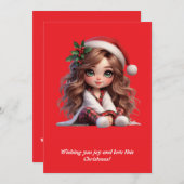 Lief Kerstmeisje met Kerstmuts Kunst Feestdagenkaart (Voorkant / Achterkant)