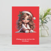 Lief Kerstmeisje met Kerstmuts Kunst Feestdagenkaart (Staand voorkant)