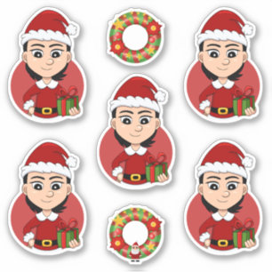 Lief kerstmeisje met kort zwart haar sticker