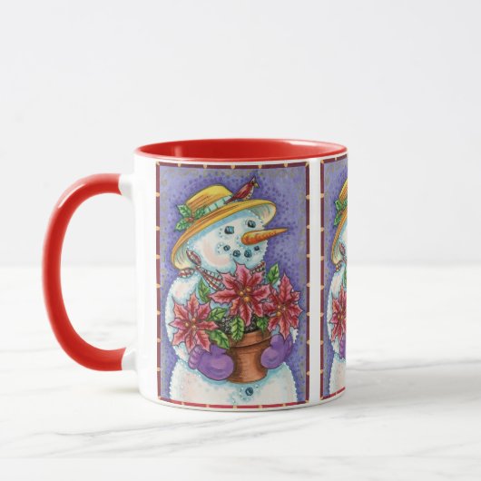 Lief Kerstmeisje Sneeuwman met Poinsettia Mok (Links)