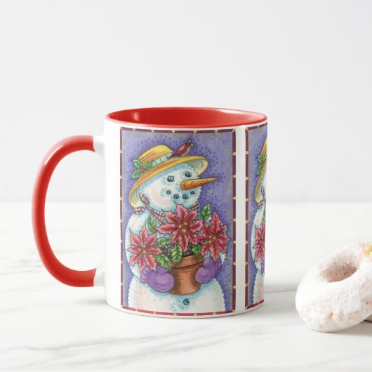 Lief Kerstmeisje Sneeuwman met Poinsettia Mok (Met donut)