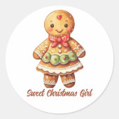 Lief Kerstmis Meisje Gingerbread Cookie Ronde Sticker (Voorkant)