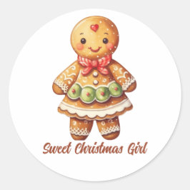 Lief Kerstmis Meisje Gingerbread Cookie Ronde Sticker