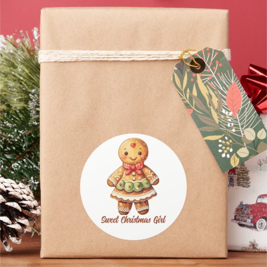 Lief Kerstmis Meisje Gingerbread Cookie Ronde Sticker (Feestdagen)