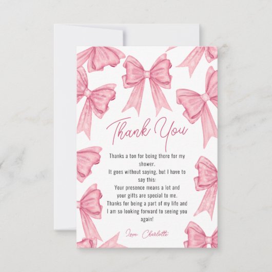 Lief Kerstmis Mignon Roze Strik Bruidsdouche Bedankkaart (Voorkant)