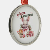 Lief Kerstmis Roze Konijn Metalen Ornament (Rechts)