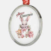 Lief Kerstmis Roze Konijn Metalen Ornament (Links)