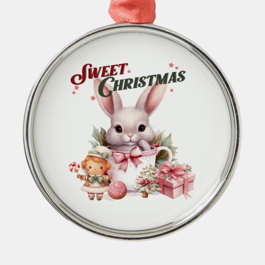 Lief Kerstmis Roze Konijn Metalen Ornament (Voorkant)