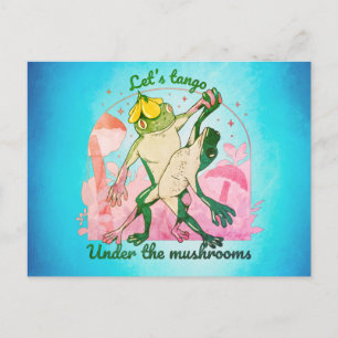 Lief kikkerkoppel met paddestoelen dans briefkaart