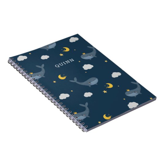 Lief Kinder Night Sky Whale Wolken Moon w / Naam Notitieboek (Rechterzijde)