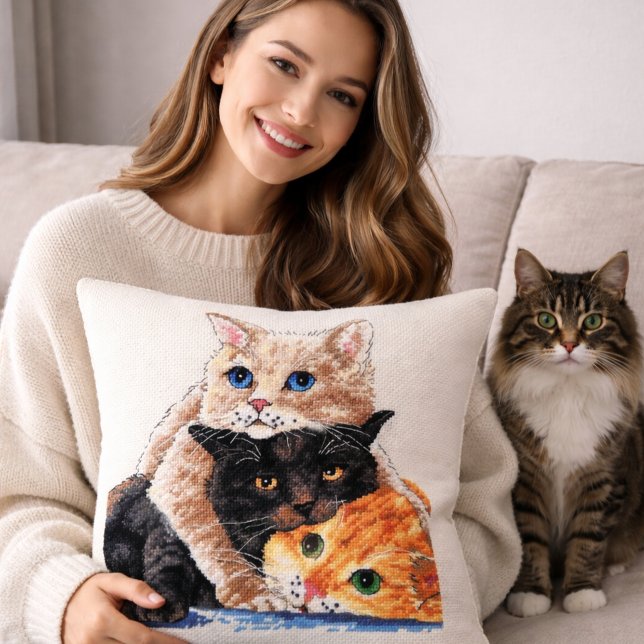 Lief Kitten Kruissteekontwerp Kussen (Creator heeft geüpload)