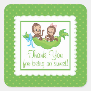 Lief klein aapje tweeling dank je Baby shower Vierkante Sticker