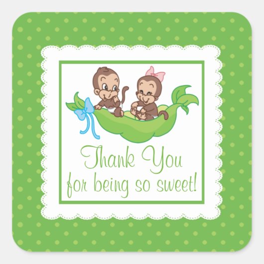 Lief klein aapje tweeling dank je Baby shower Vierkante Sticker (Voorkant)