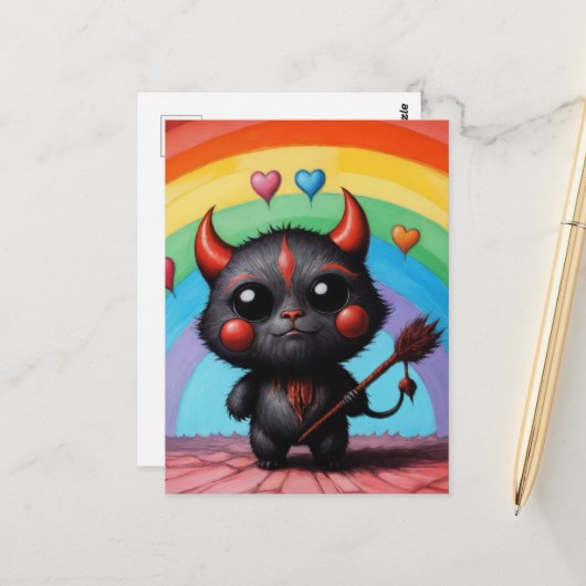 Lief klein duivelbeestje AI-kunst Briefkaart (Voorkant / Achterkant in situ)
