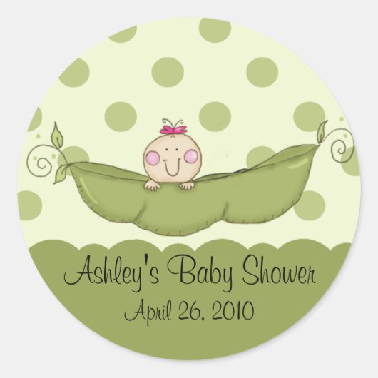 Lief klein erwtenmeisje Baby shower Sticker (Voorkant)