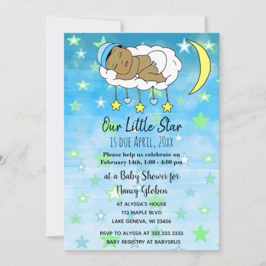 Lief klein etnisch Baby Blauw sterren en manen jon Kaart (Voorkant)