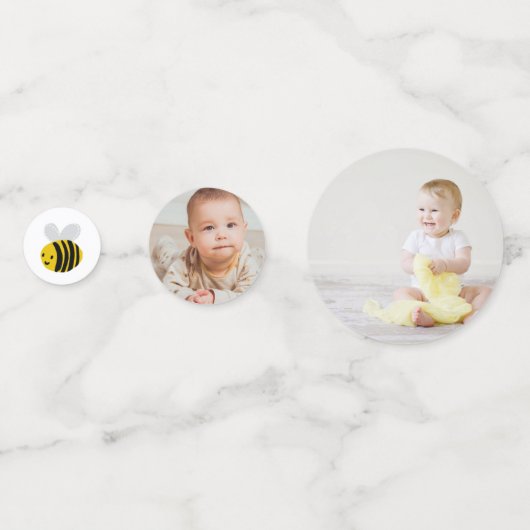 Lief klein honing bij 1e verjaardag party foto confetti (Achterkanten)