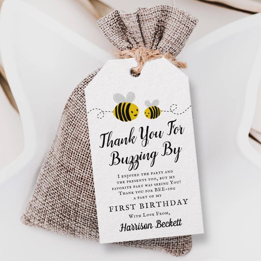 Lief klein honingbij 1e verjaardag dank u cadeaulabel