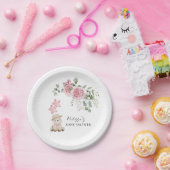 Lief klein lam meisje roze rozen bloem groen papieren bordje (Feest)
