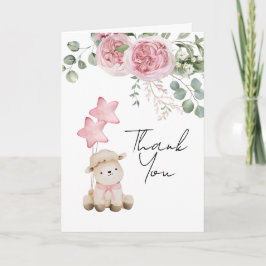 Lief klein lam roze rozen groen foto bedankkaart